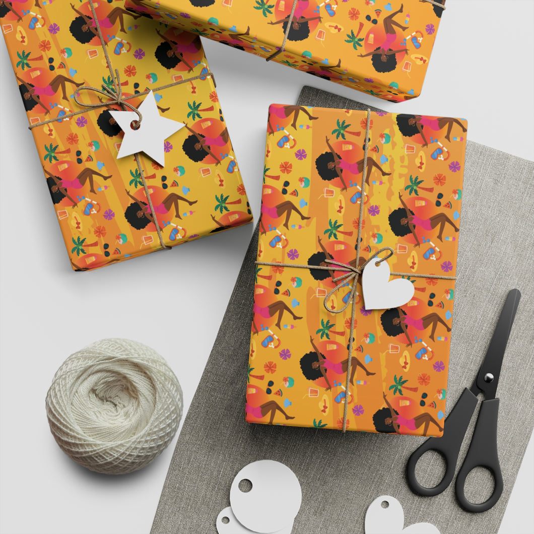 Sunset Beach Fun - African American Woman - Gift Wrapping Paper (Afro Hairstyle) - Gift Samples