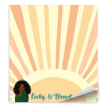 Load image into Gallery viewer, Sunshine Glow Lucky &amp; Blessed - African American Woman - Curly Wavy Hairstyle - Afrocentric Notepads - To-Do List Notes - Paper Gifts