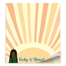Load image into Gallery viewer, Sunshine Glow Lucky &amp; Blessed - African American Woman - Dreadlocks Hairstyle - Afrocentric Notepads - To-Do List Notes - Office Supplies