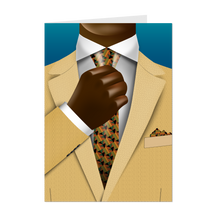 Load image into Gallery viewer, Tan Suit &amp; Colors of Africa Tie - African American Dad - Happy Father's Day Card