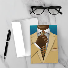 Load image into Gallery viewer, Tan Suit &amp; Colors of Africa Tie - African American Dad - Happy Father's Day Card
