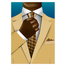 Load image into Gallery viewer, Tan Suit &amp; Colors of Africa Tie - African American Dad - Happy Father's Day Card