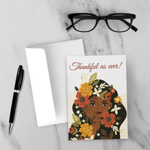 Load image into Gallery viewer, Thankful As Ever - Floral Black Woman - Thank You Card - Front (With Background)