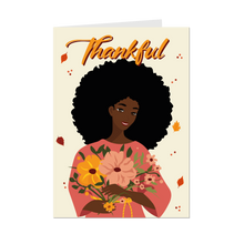 Load image into Gallery viewer, Thankful Vibes - African American Woman - Happy Thanksgiving Cards - Front