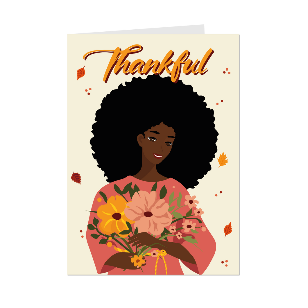 Thankful Vibes - African American Woman - Happy Thanksgiving Cards - Front