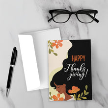 Load image into Gallery viewer, Thanksgiving Wishes - African American Woman - Happy Thanksgiving Cards - Front (With Background)