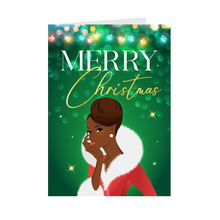 Load image into Gallery viewer, Updo Hairstyle - African American Woman - Merry Christmas Cards (Green) - Front