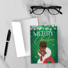 Load image into Gallery viewer, Updo Hairstyle - African American Woman - Merry Christmas Cards (Green) - Front (With Background)