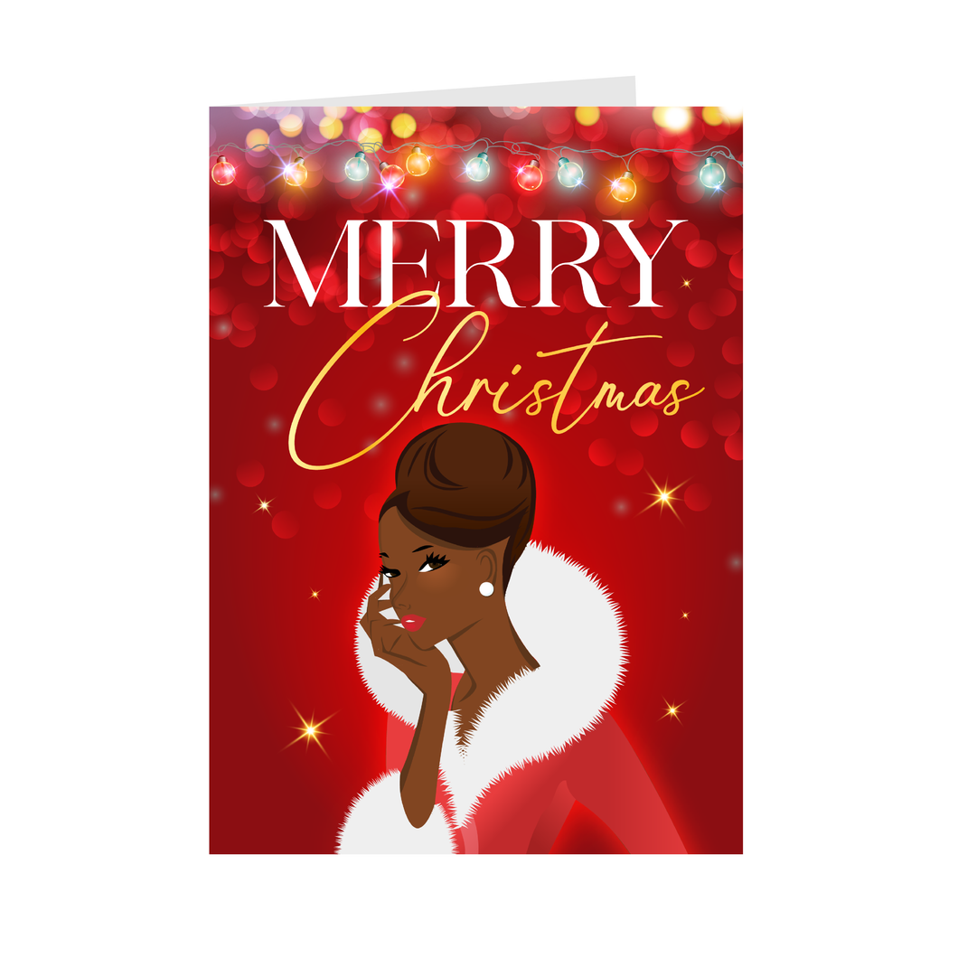 Updo Hairstyle - African American Woman - Merry Christmas Cards (Red) - Front