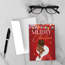Load image into Gallery viewer, Updo Hairstyle - African American Woman - Merry Christmas Cards (Red) - Front (With Background)
