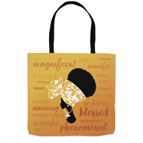 Uplifting Positive Words - African American Woman Tote Bags