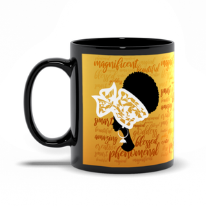 Uplifting Positive Words - Black Woman - Coffee Mugs Handle on the Left