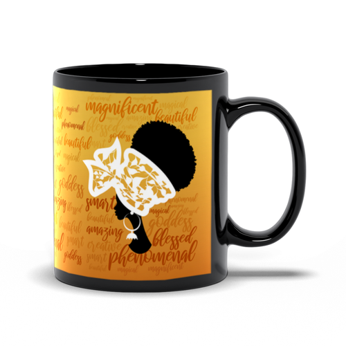 Uplifting Positive Words - Black Woman - Coffee Mugs Handle on the Right
