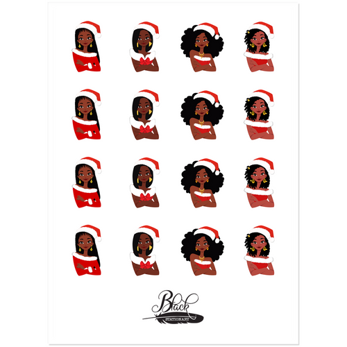 Variety of Black Girl Hairstyles - African American Santa Hat Woman - Premium Stickers