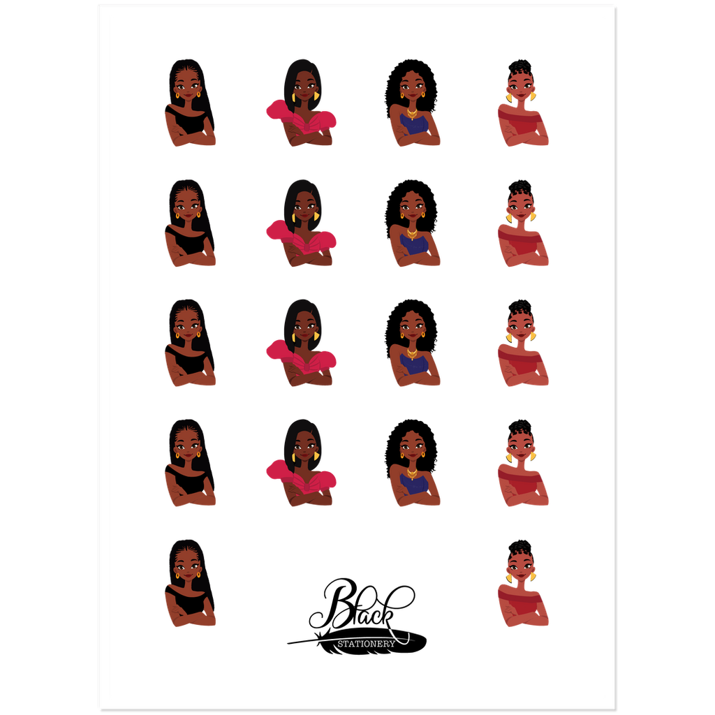Variety of Black Girl Hairstyles - African American Woman - Premium Stickers