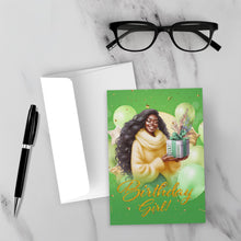 Load image into Gallery viewer, Vibrant Birthday Girl - African American Birthday Card (Green) - Balloons - Gifts - Lucky &amp; Blessed mockup