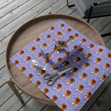 Load image into Gallery viewer, Vibrant Energy - Smiling African American Woman - Birthday Gift Wrapping Paper Gift wrapped in purple paper with pattern on a wooden table.