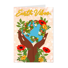 Load image into Gallery viewer, Whole World in Her Hands Earth Vibes - African American Earth Day Cards - Colorful Flowers - Unique Design Greeting Cards