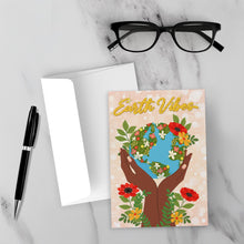 Load image into Gallery viewer, Whole World in Her Hands Earth Vibes - African American Earth Day Cards - Colorful Flowers - Unique Design Greeting Cards