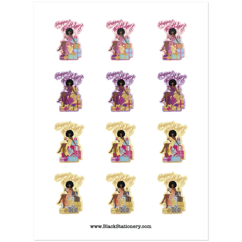 Woman & Gifts - Happy Birthday - African American Premium Sticker Set (Afro Hairstyle) - Sample