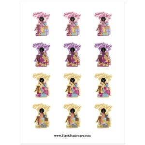 Woman & Gifts - Happy Birthday - African American Premium Sticker Set (Afro Hairstyle) - Sample Image