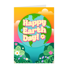 Load image into Gallery viewer, World, Plants &amp; Flowers - Happy World Earth Day Greeting Cards - Black Stationery Cards - Vibrant Cards - Celebrate Earth