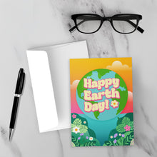 Load image into Gallery viewer, World, Plants &amp; Flowers - Happy World Earth Day Greeting Cards - Black Stationery Cards - Vibrant Cards - Celebrate Earth