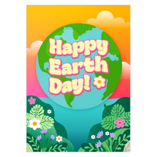 Load image into Gallery viewer, World, Plants &amp; Flowers - Happy World Earth Day Greeting Cards - Black Stationery Cards - Vibrant Cards - Celebrate Earth
