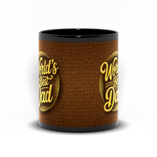 Load image into Gallery viewer, World's Best Dad - Leather Design - Brown, Gold &amp; Black Coffee Mug
