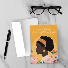 Load image into Gallery viewer, Happy &amp; Blessed - African American Mom - Mother&#39;s Day Cards Front with Sample Background