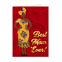 Load image into Gallery viewer, Yellow &amp; Blue Dress - Best Mom Ever - Afrocentric Greeting Card Shop - Smiling Black Mom
