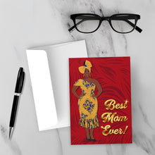 Load image into Gallery viewer, Yellow &amp; Blue Dress - Best Mom Ever - Afrocentric Greeting Card Shop - Smiling Black Mom