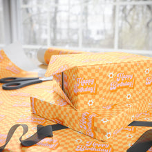 Load image into Gallery viewer, Yellow Checkered Happy Birthday Gift Wrapping Paper Roll - Wrapped Gifts