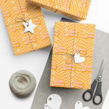 Load image into Gallery viewer, Yellow Checkered Happy Birthday Gift Wrapping Paper Roll - Wrapped Gifts Sample Photo