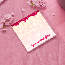 Load image into Gallery viewer, You Are That Girl - Black Stationery Notepads - Positive Quote Affirmations - Pearls &amp; Bows - Pink Paper