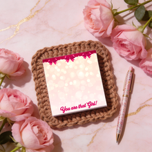 Load image into Gallery viewer, You Are That Girl - Black Stationery Notepads - Positive Quote Affirmations - Pearls &amp; Bows - Pink Paper