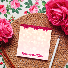 Load image into Gallery viewer, You Are That Girl - Black Stationery Notepads - Positive Quote Affirmations - Pearls &amp; Bows - Pink Paper