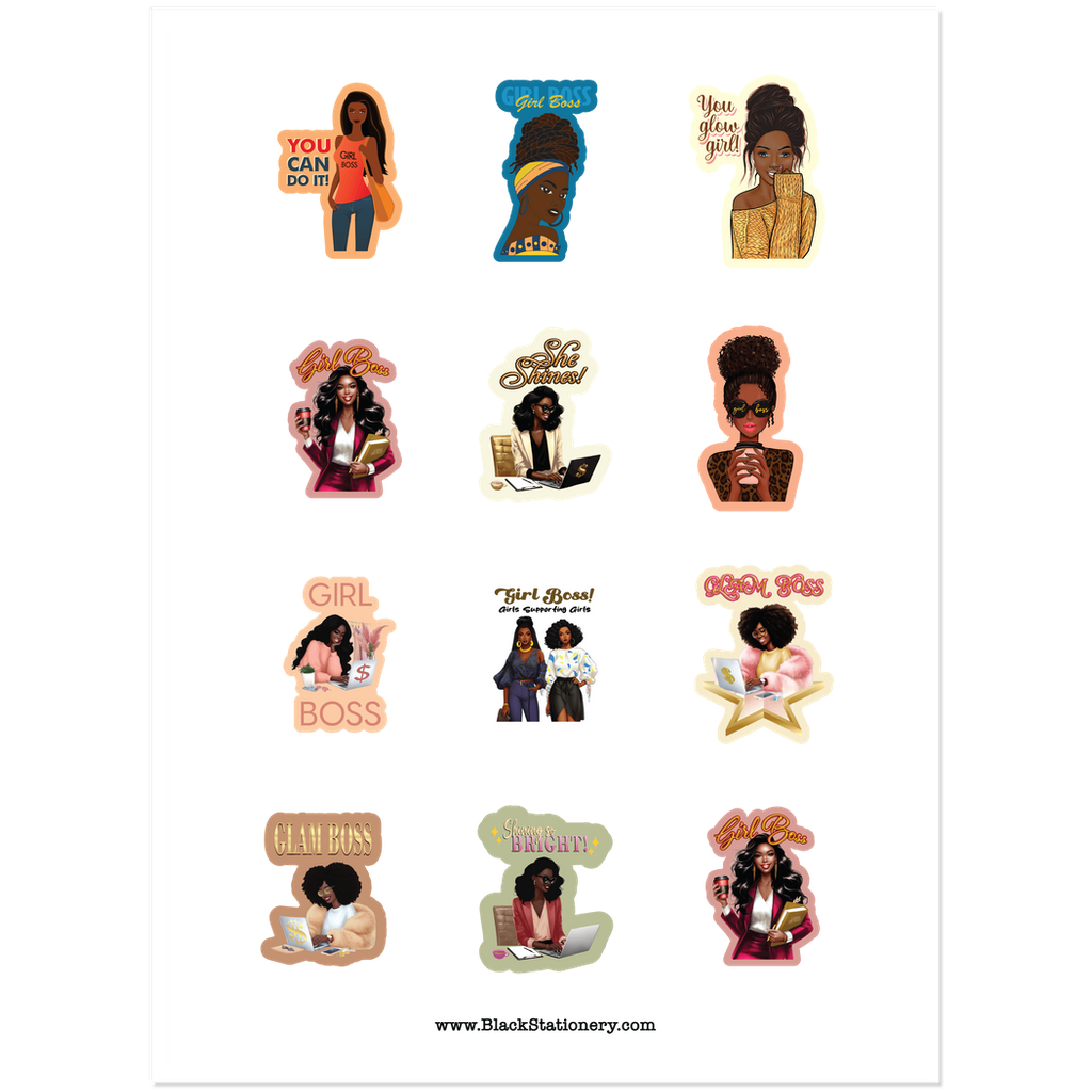 African-American Girl Boss Premium Sticker Set