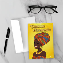 Load image into Gallery viewer, Colorful Turban Glam - Smiling African American Woman - Celebrate Juneteenth Greeting Card