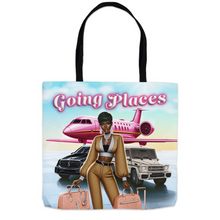 Load image into Gallery viewer, Jetsetter Going Places - Black Woman Traveling - (18x18) Tote Bag