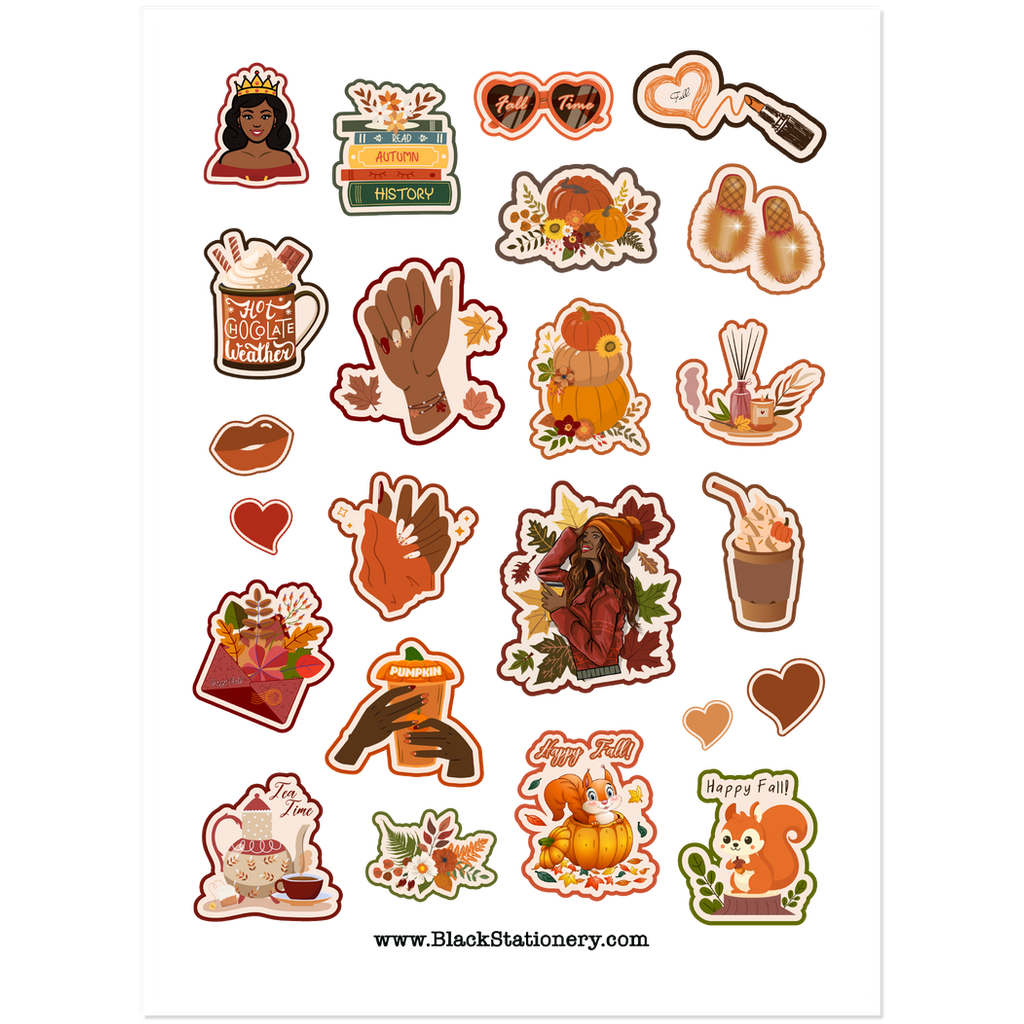 African-American Woman Ready for Autumn Sticker Set