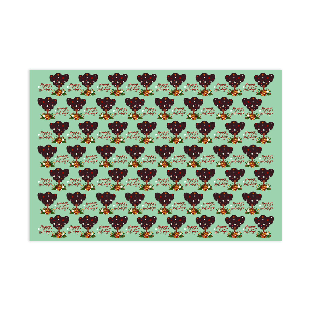 African American Woman w/Flowers - Happy Holidays Gift Wrapping Paper Roll