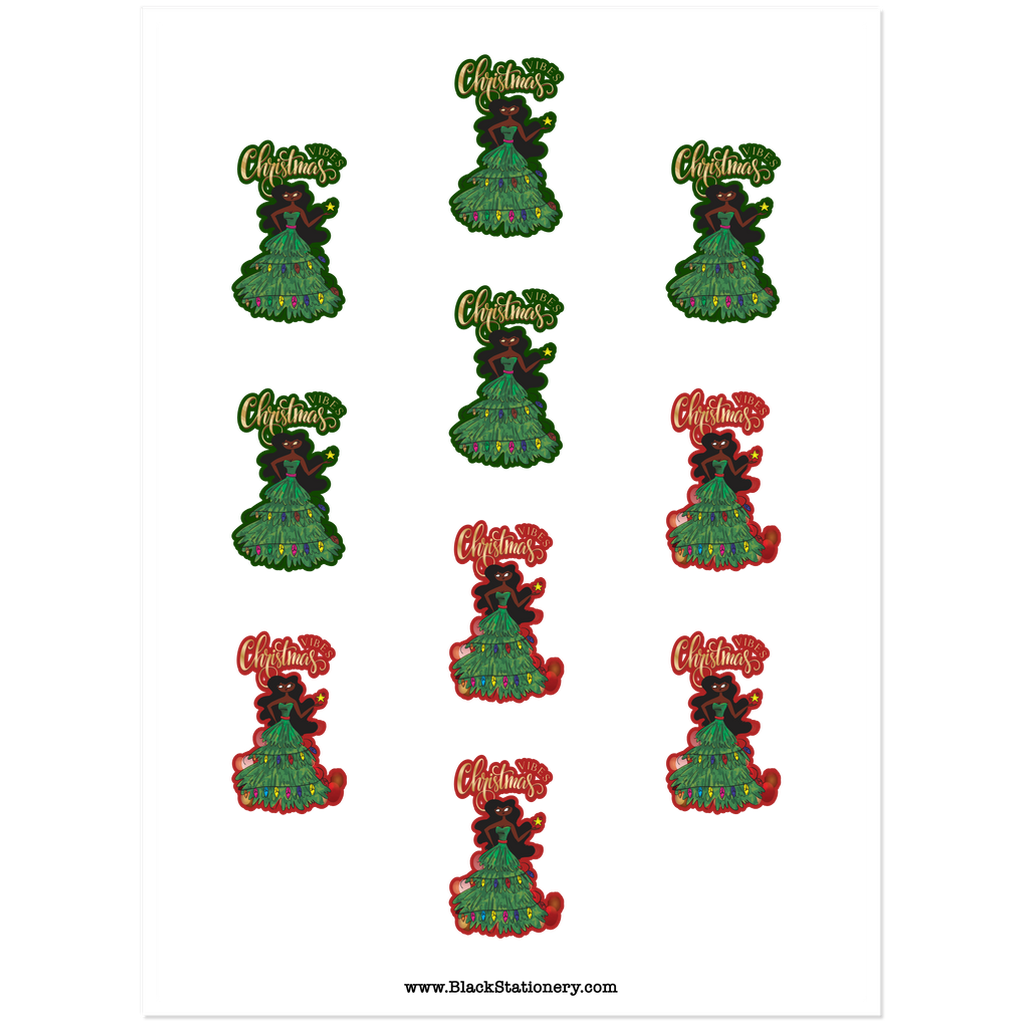 African-American Girl Christmas Tree Dress Premium Stickers