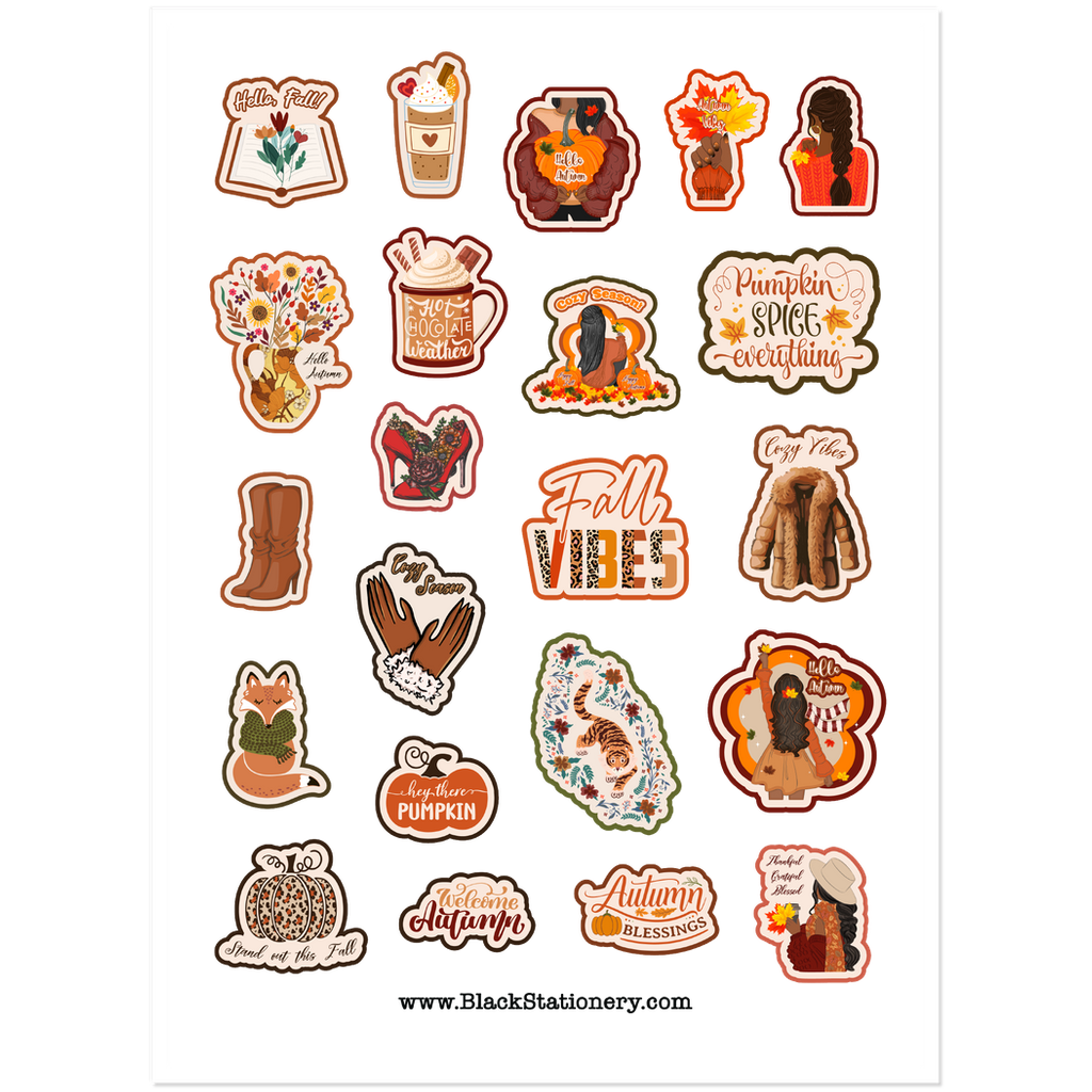 African-American Woman Excited for Autumn Sticker Set