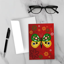 Load image into Gallery viewer, Colors of Africa Butterfly - Black Stationery Card Shop Front with Sample Background