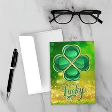 Load image into Gallery viewer, Green &amp; Gold - Lucky Black Stationery Cards with Sample Background