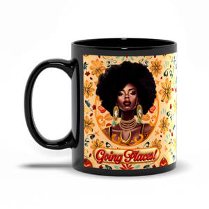 Going Places - Glam African American Woman - Black Coffee Mug 2