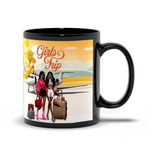 Best Friends Girls Trip - African American Women Travel - Black Coffee Mug