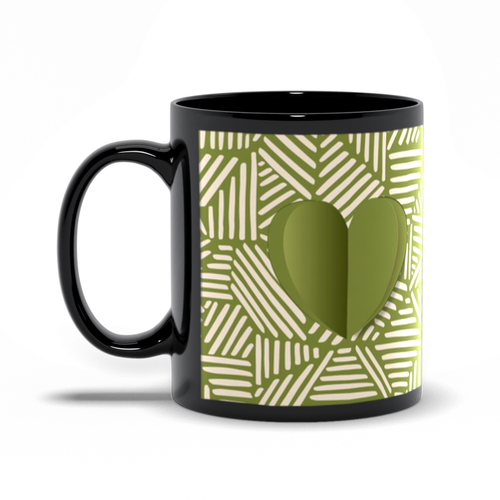 Cup of Love - Green Stripes Heart Coffee Mugs (1)