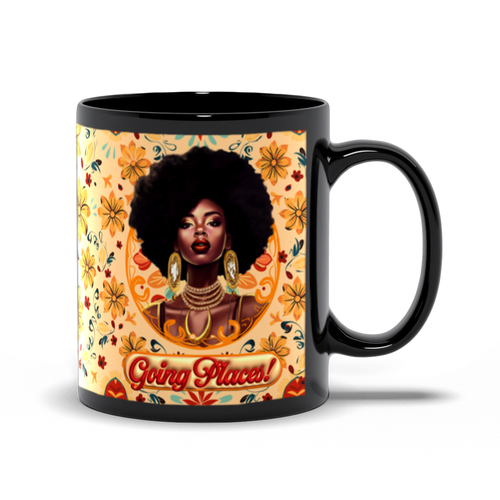Going Places - Glam African American Woman - Black Coffee Mug